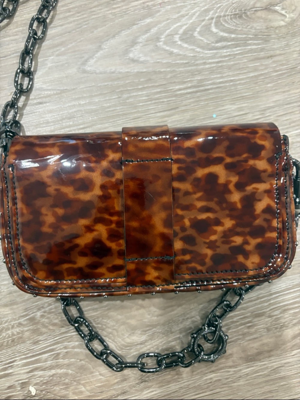 Zadig & Voltaire Kate Animal Print Brown Mini Crossbody with Gunmetal Chain - Picture 3 of 7